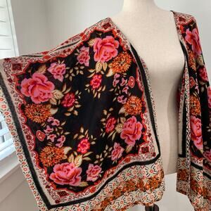 Tanzara Kimono Shawl Boho Floral Womens 2X Made In India Lightweight One Size